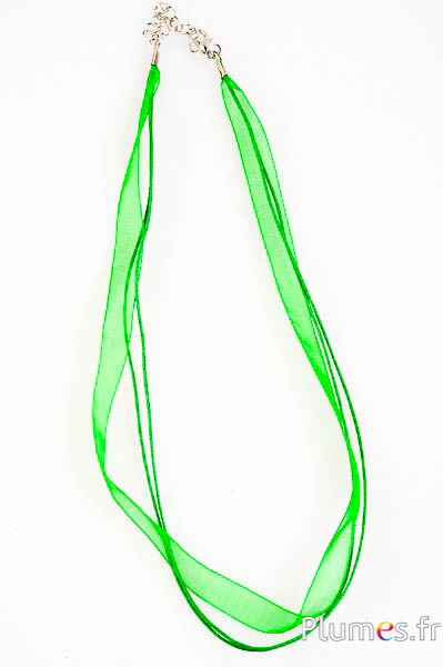 Collier sur ruban organza - long. 45 cm - vert